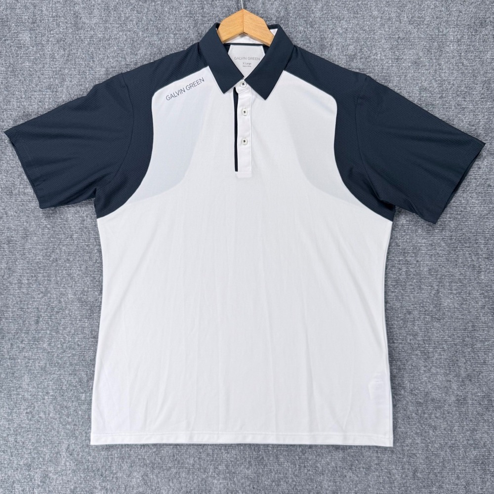 Galvin Green Men's XL White Navy Colorblock 3 Button Performance Golf Polo